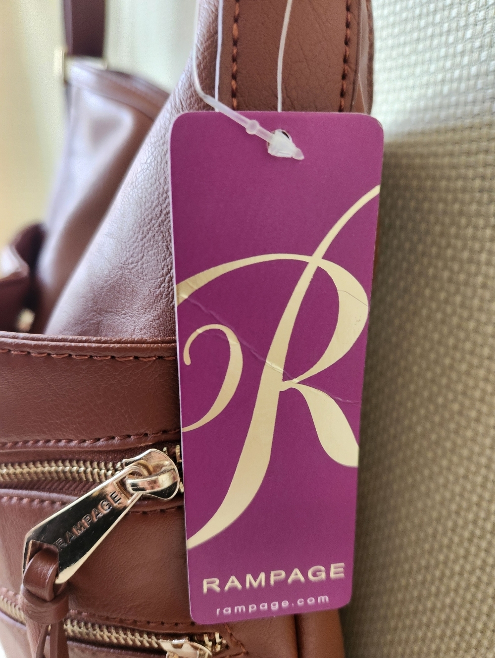 NWT Lrg Rampage Cognac Crossbody 14x14 Y2K Boho Multi Zip Whipstitch Snap Pocket - Picture 11 of 16